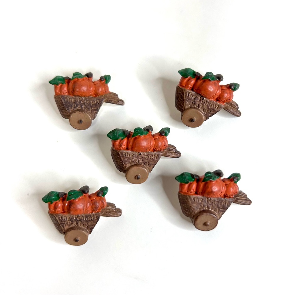 Vintage Buttons Garment Molded Plastic Orange Pumpkin Brown Wagon Cart Set Of 5